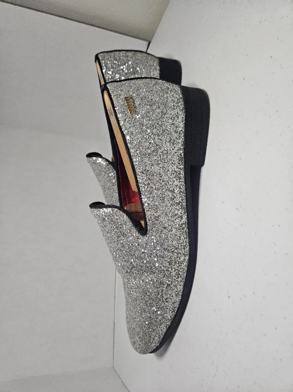 Men's Silver Glitter Slip-On Loafers